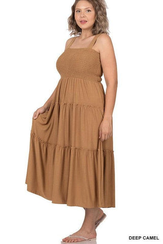 Zenana Plus Smocked Tiered Midi Dress - SwagglyLife Home & Fashion
