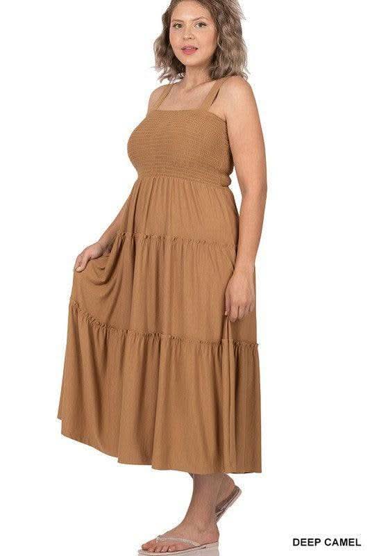 Zenana Plus Smocked Tiered Midi Dress - SwagglyLife Home & Fashion