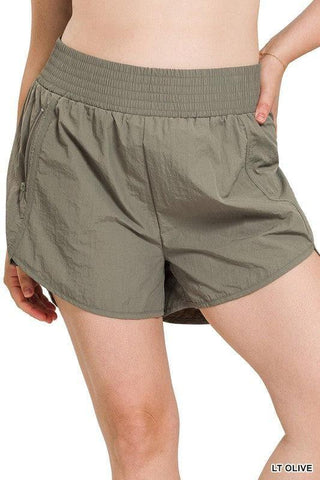 ZENANA Plus Windbreaker Smocked Waistband Running Shorts w/ Zip Pockets, 9 Colors - SwagglyLife Home & Fashion