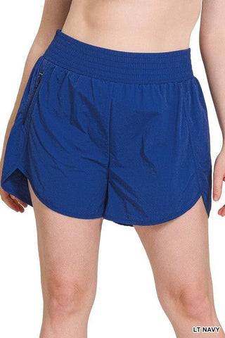 ZENANA Plus Windbreaker Smocked Waistband Running Shorts w/ Zip Pockets, 9 Colors - SwagglyLife Home & Fashion