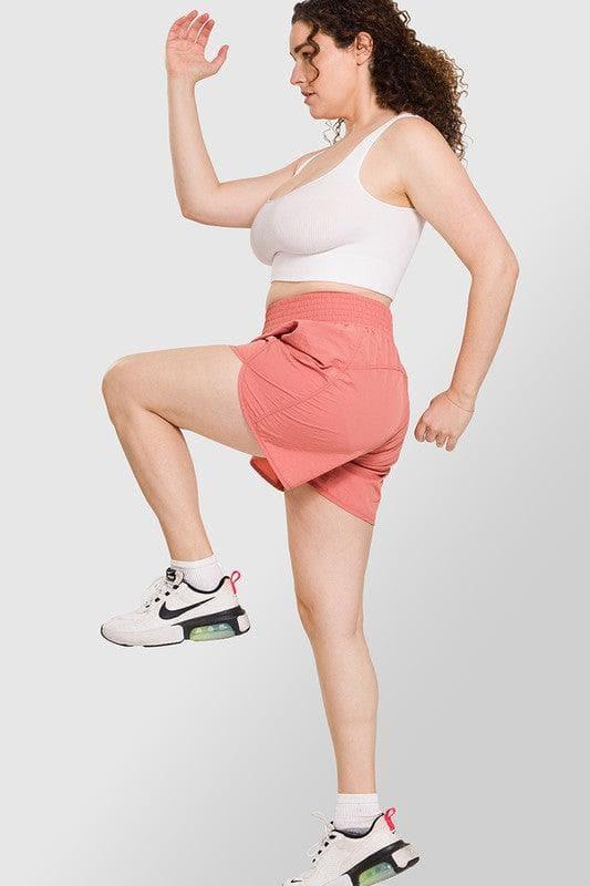 ZENANA Plus Windbreaker Smocked Waistband Running Shorts w/ Zip Pockets, 9 Colors - SwagglyLife Home & Fashion
