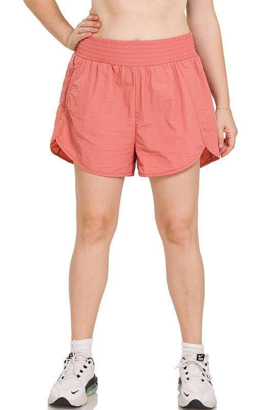 ZENANA Plus Windbreaker Smocked Waistband Running Shorts w/ Zip Pockets, 9 Colors - SwagglyLife Home & Fashion