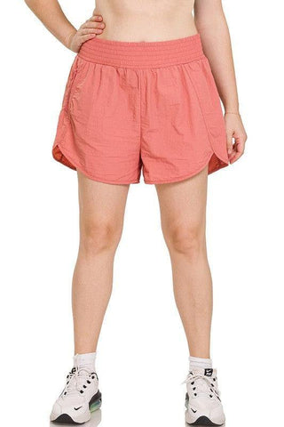 ZENANA Plus Windbreaker Smocked Waistband Running Shorts w/ Zip Pockets, 9 Colors - SwagglyLife Home & Fashion