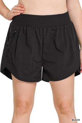 ZENANA Plus Windbreaker Smocked Waistband Running Shorts w/ Zip Pockets, 9 Colors - SwagglyLife Home & Fashion