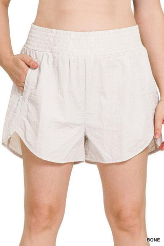 ZENANA Plus Windbreaker Smocked Waistband Running Shorts w/ Zip Pockets, 9 Colors - SwagglyLife Home & Fashion