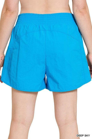 ZENANA Plus Windbreaker Smocked Waistband Running Shorts w/ Zip Pockets, 9 Colors - SwagglyLife Home & Fashion