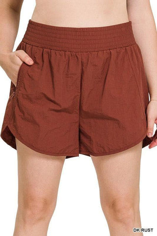 ZENANA Plus Windbreaker Smocked Waistband Running Shorts w/ Zip Pockets, 9 Colors - SwagglyLife Home & Fashion