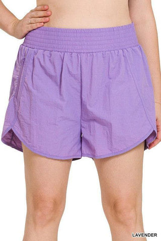 ZENANA Plus Windbreaker Smocked Waistband Running Shorts w/ Zip Pockets, 9 Colors - SwagglyLife Home & Fashion