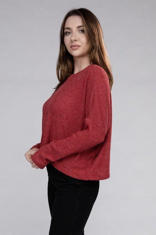 ZENANA Ribbed Dolman Long Sleeve Sweater, 9 Colors - SwagglyLife Home & Fashion