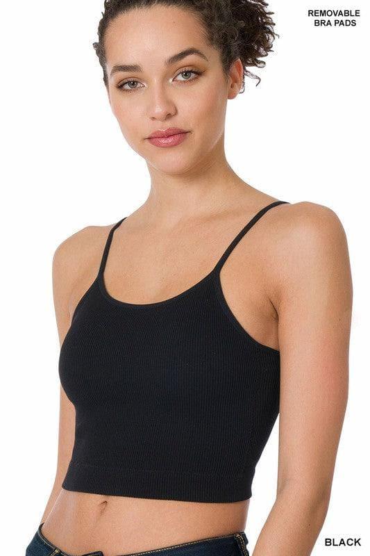 ZENANA Ribbed Seamless Cropped Cami with Bra Pads - SwagglyLife Home & Fashion