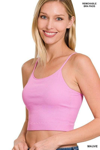 ZENANA Ribbed Seamless Cropped Cami with Bra Pads - SwagglyLife Home & Fashion