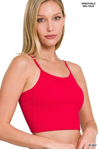 ZENANA Ribbed Seamless Cropped Cami with Bra Pads - SwagglyLife Home & Fashion