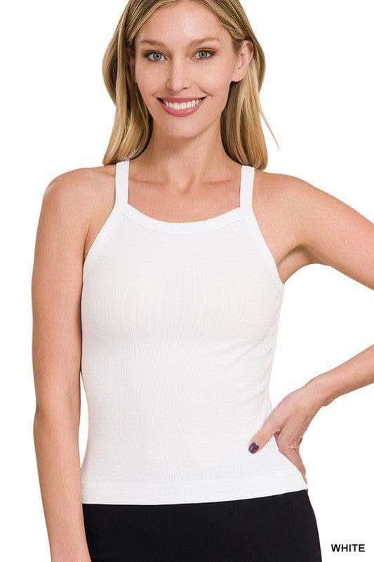 ZENANA Ribbed Soft Rayon Cami, Multiple Colors in WHITE - Shirts & Tops photo