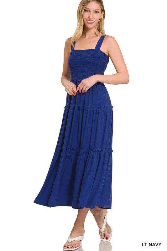 ZENANA Smocked Tiered Midi Dress - SwagglyLife Home & Fashion