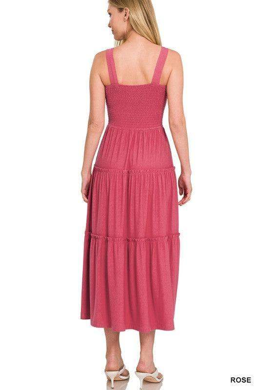 ZENANA Smocked Tiered Midi Dress - SwagglyLife Home & Fashion