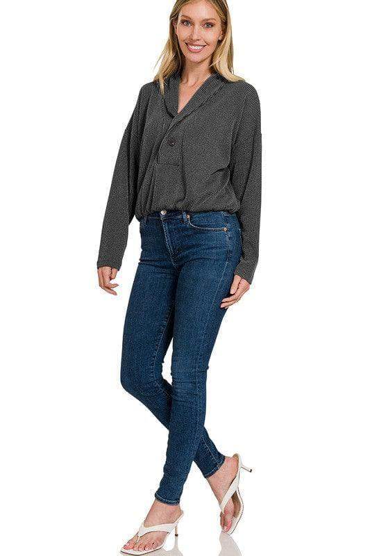 ZENANA Textured Line Elastic Waist Pullover Top in - Shirts & Tops photo