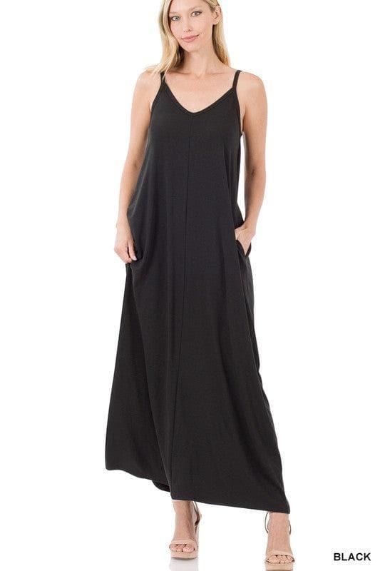 ZENANA V-Neck Cami Maxi Dress with Side Pockets, Multiple Colors - SwagglyLife Home & Fashion