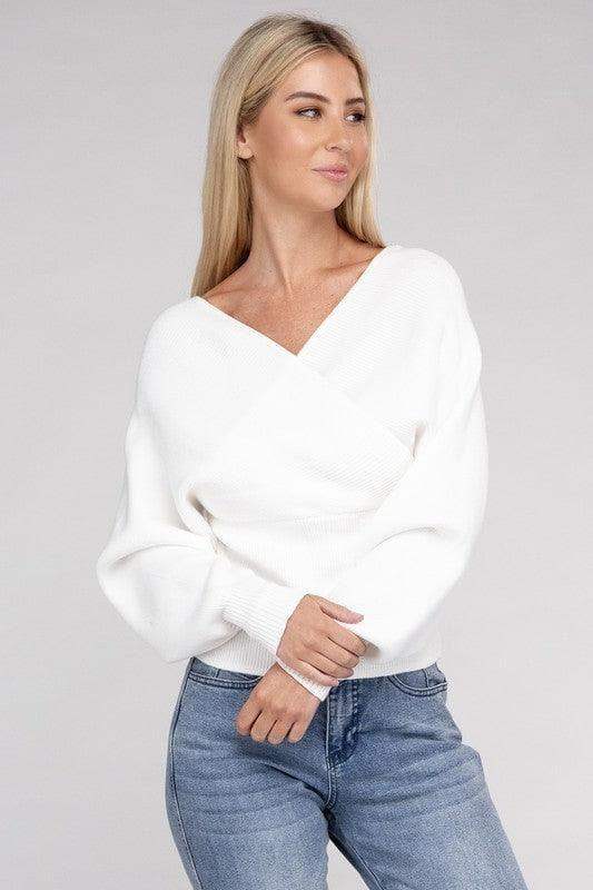 Viscose Cross Wrap Pullover Sweater, Multiple Colors - SwagglyLife Home & Fashion