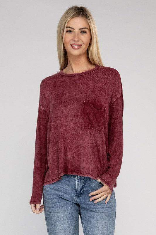 Zenana Washed Ribbed Dolman Sleeve Round Neck Top - SwagglyLife Home & Fashion