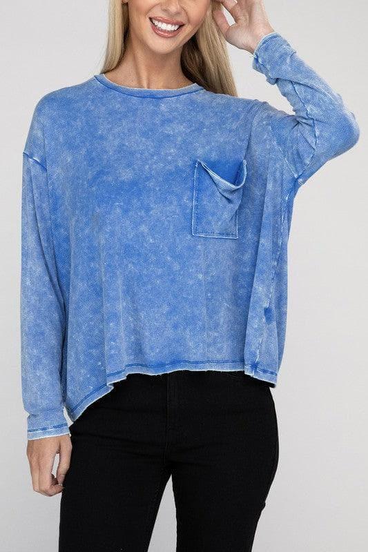 Zenana Washed Ribbed Dolman Sleeve Round Neck Top - SwagglyLife Home & Fashion