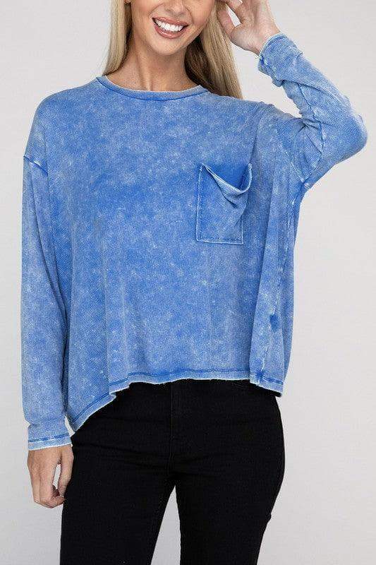 Zenana Washed Ribbed Dolman Sleeve Round Neck Top - SwagglyLife Home & Fashion