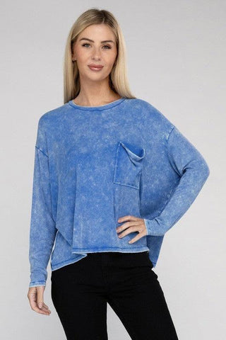 Zenana Washed Ribbed Dolman Sleeve Round Neck Top - SwagglyLife Home & Fashion