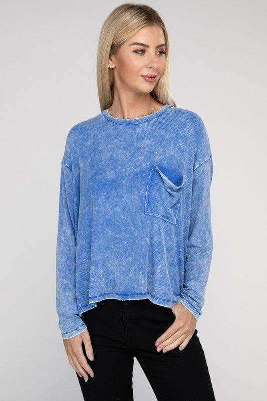 Zenana Washed Ribbed Dolman Sleeve Round Neck Top - SwagglyLife Home & Fashion