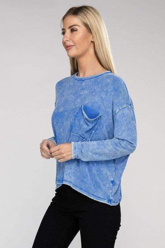 Zenana Washed Ribbed Dolman Sleeve Round Neck Top - SwagglyLife Home & Fashion