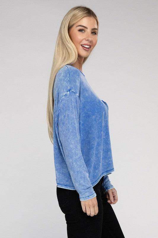 Zenana Washed Ribbed Dolman Sleeve Round Neck Top - SwagglyLife Home & Fashion