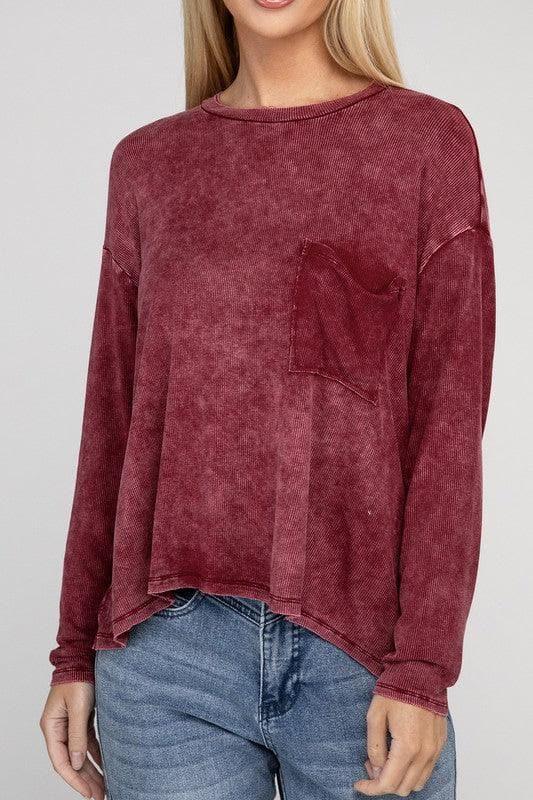 Zenana Washed Ribbed Dolman Sleeve Round Neck Top - SwagglyLife Home & Fashion