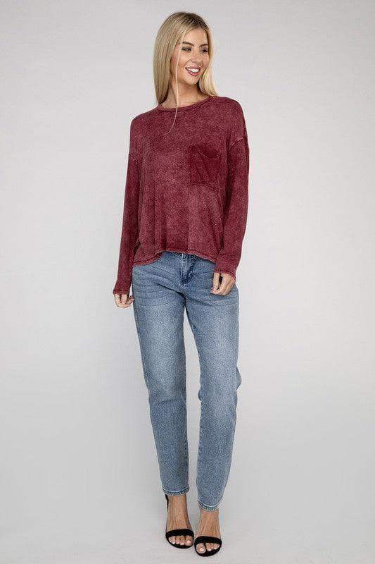 Zenana Washed Ribbed Dolman Sleeve Round Neck Top - SwagglyLife Home & Fashion