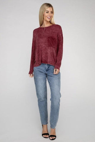 Zenana Washed Ribbed Dolman Sleeve Round Neck Top - SwagglyLife Home & Fashion
