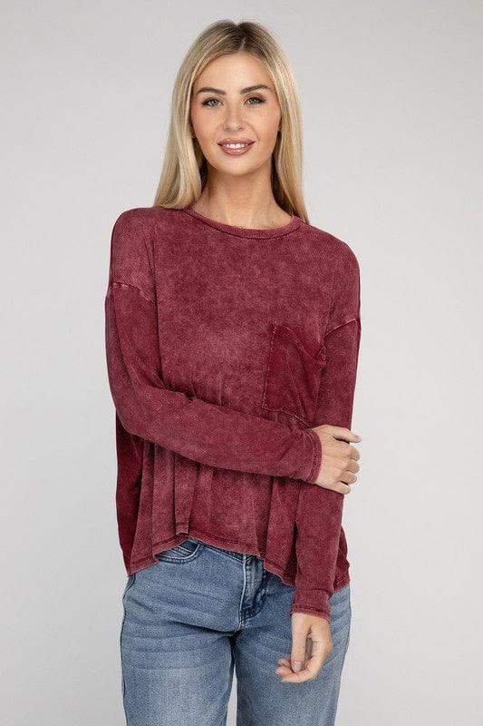 Zenana Washed Ribbed Dolman Sleeve Round Neck Top - SwagglyLife Home & Fashion