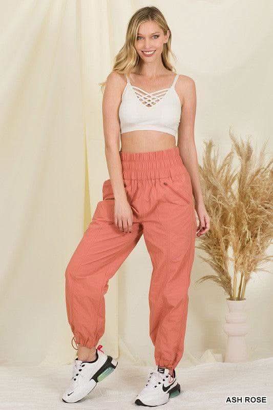 ZENANA Windbreaker Smocked High Waisted Joggers, 3 Colors - SwagglyLife Home & Fashion