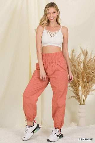 ZENANA Windbreaker Smocked High Waisted Joggers, 3 Colors - SwagglyLife Home & Fashion