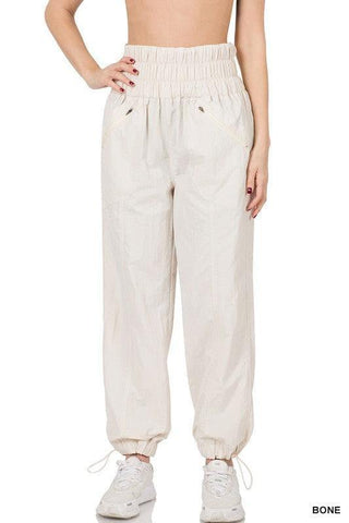 ZENANA Windbreaker Smocked High Waisted Joggers, 3 Colors - SwagglyLife Home & Fashion