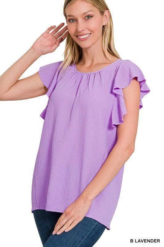 ZENANA Woven Bubble Airflow Flutter Sleeve Top - SwagglyLife Home & Fashion