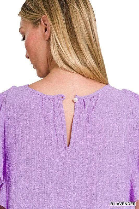 ZENANA Woven Bubble Airflow Flutter Sleeve Top - SwagglyLife Home & Fashion