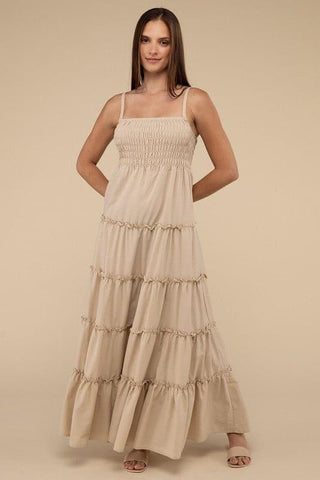 Zenana Woven Smocked Top Tiered Cami Maxi Dress - SwagglyLife Home & Fashion