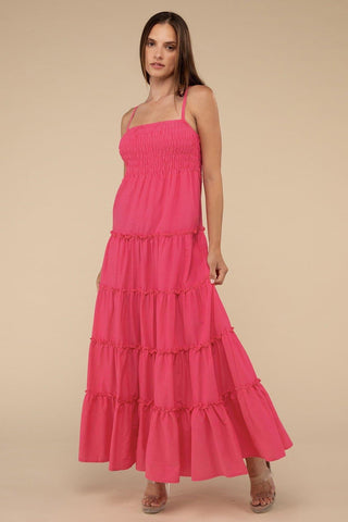 Zenana Woven Smocked Top Tiered Cami Maxi Dress - SwagglyLife Home & Fashion