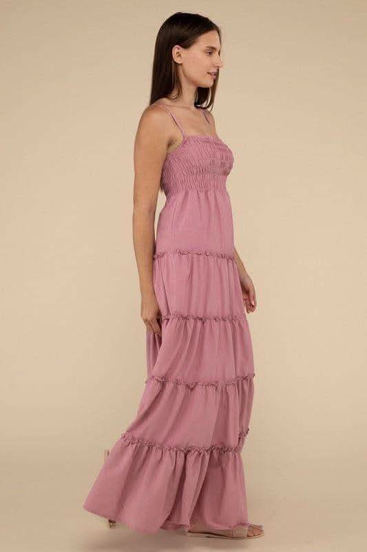 Zenana Woven Smocked Top Tiered Cami Maxi Dress - SwagglyLife Home & Fashion