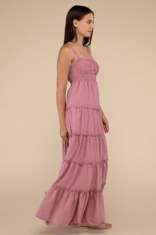 Zenana Woven Smocked Top Tiered Cami Maxi Dress - SwagglyLife Home & Fashion