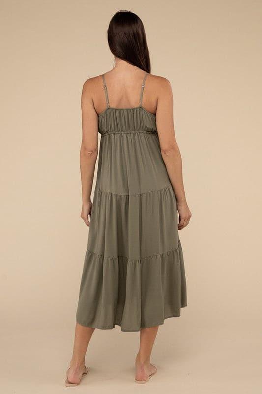 ZENANA Woven Sweetheart Neckline Tiered Cami Midi Dress - SwagglyLife Home & Fashion
