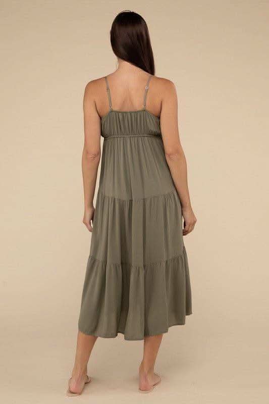 ZENANA Woven Sweetheart Neckline Tiered Cami Midi Dress - SwagglyLife Home & Fashion