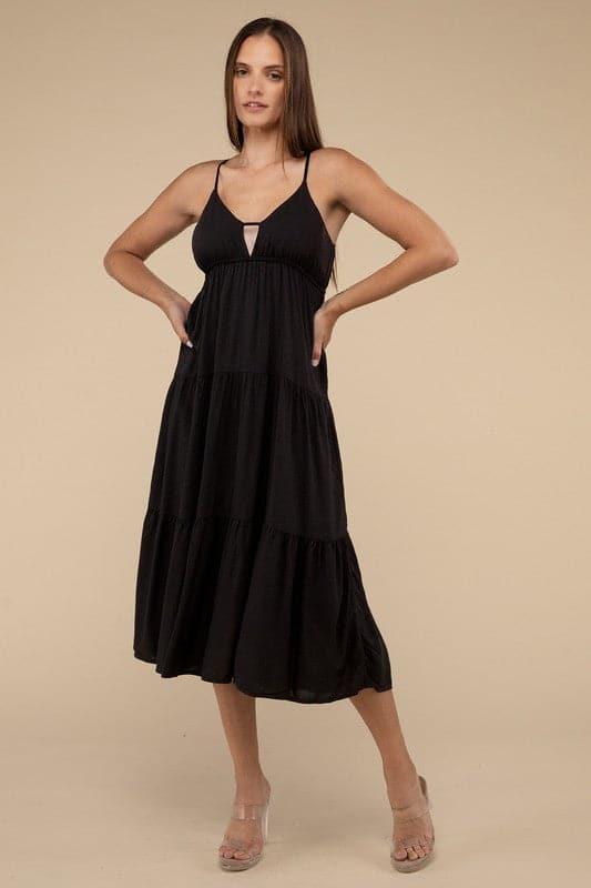 ZENANA Woven Sweetheart Neckline Tiered Cami Midi Dress - SwagglyLife Home & Fashion