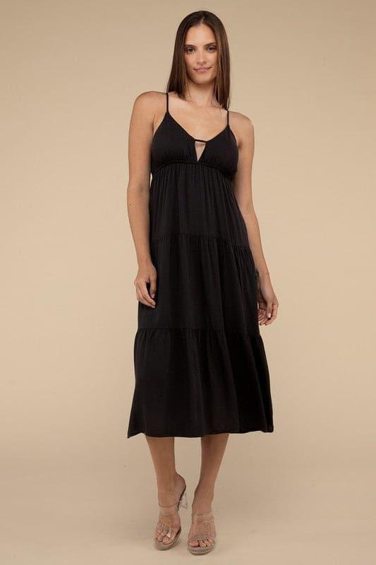 ZENANA Woven Sweetheart Neckline Tiered Cami Midi Dress - SwagglyLife Home & Fashion