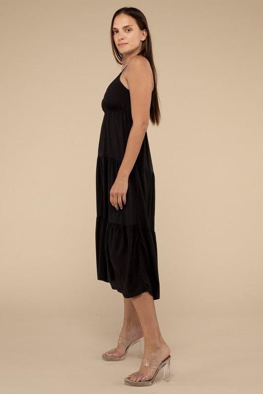 ZENANA Woven Sweetheart Neckline Tiered Cami Midi Dress - SwagglyLife Home & Fashion