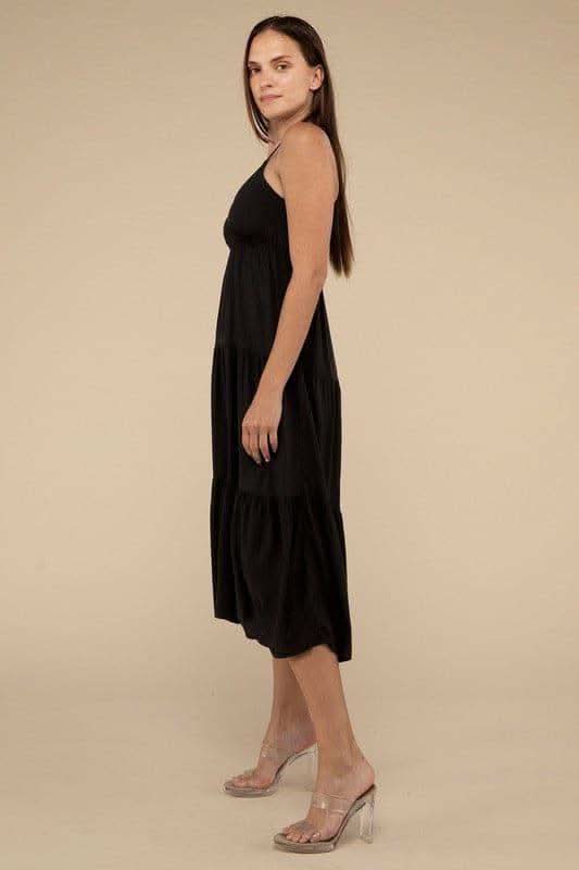 ZENANA Woven Sweetheart Neckline Tiered Cami Midi Dress - SwagglyLife Home & Fashion