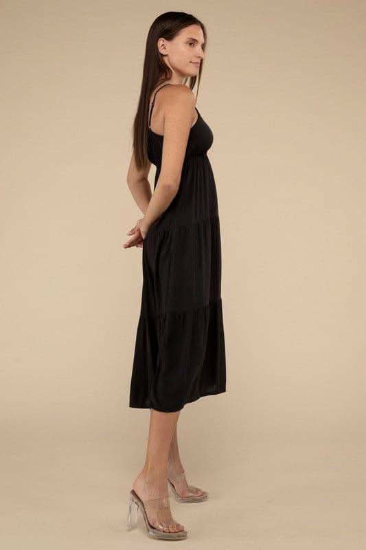 ZENANA Woven Sweetheart Neckline Tiered Cami Midi Dress - SwagglyLife Home & Fashion