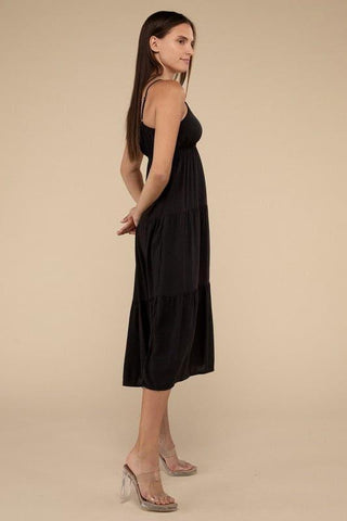 ZENANA Woven Sweetheart Neckline Tiered Cami Midi Dress - SwagglyLife Home & Fashion